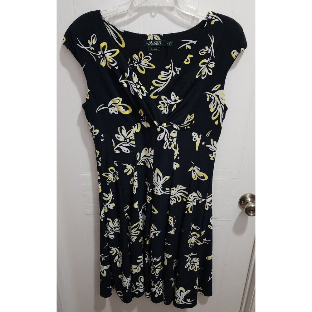 Lauren Ralph Lauren Women's Sleeveless Dress Navy Blue Yellow Floral Size 12